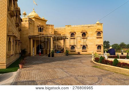 Facade Of Traditional Indian Hotel With 2 Floors