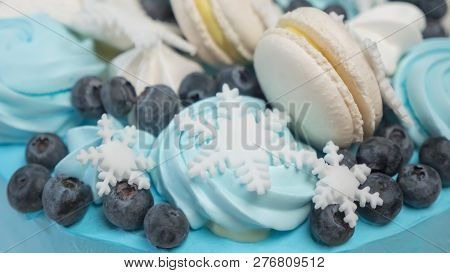 Delicious Cake For The Holiday Of Berries, Color Blue With Blueberry. Sweet Cookery. Winter Cupcakes