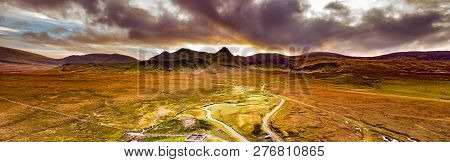 Aerial View Of The River Lealt And Single Track At Loch Cuithir And Sgurr A Mhadaidh Ruadh - Hill Of