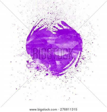 Acrylic Watercolor Purple Heart With Splashed Blood.