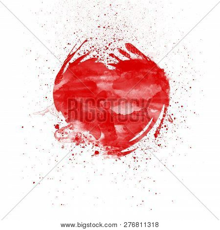 Acrylic Watercolor Red Heart With Splashed Blood.