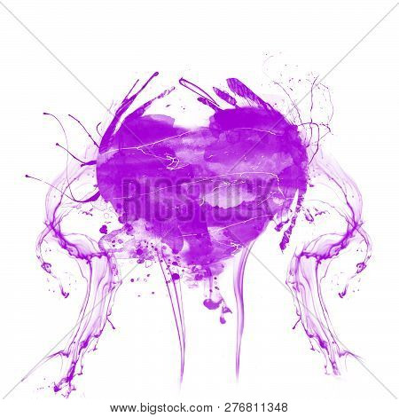 Acrylic Watercolor Purple Heart With Splashed Blood.