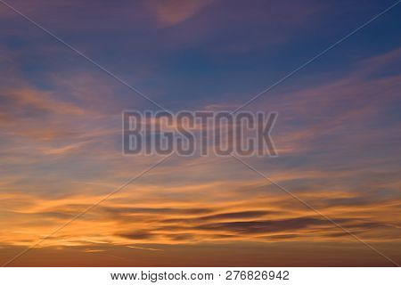 Sunset On Iceland Beach With Beautiful Sky In Winter