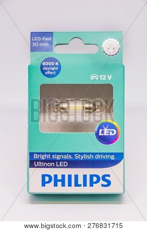 Pruszcz Gdanski, Poland - January 4, 2019: Philips Led-fest 30mm Car Bulb Led.