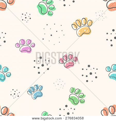 Dog Paw - Cute Seamles Pattern. Hand Draw