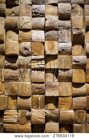 Wooden Art Square Pattern. Wood Art Carving Texture Ornament For Decoration