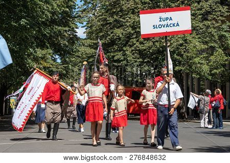 Prague, Czech Republic - July 1, 2018: People Parading At Sokolsky Slet, A Once-every-six-years Gath