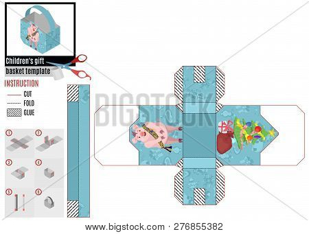 Paper Pattern Box. Pig Boar And Fir-tree. Stock Image Vector