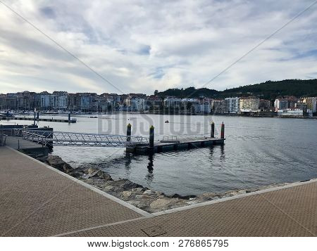 View Of The Harbour In Sanxenxo Galicia Spain