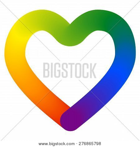 3d Contour Heart Shape In Lgbt Lesbian, Gay, Bisexual, Transgender Rainbow Flag Vibrant Colorful Col