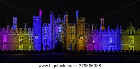Hampton Court, London, Uk - January 4: Picture Of Hampton Court Palace Illumination On January 4, 20