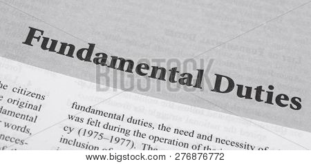 Maski,karnataka,india - January 4,2019 : Fundamental Duties Printed In Book With Large Letters.