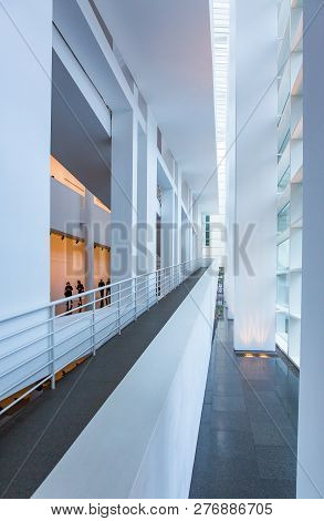 Barcelona, Spain - September 29, 2012:  The Modern Architectures Of The Macba (contemporary Art Muse