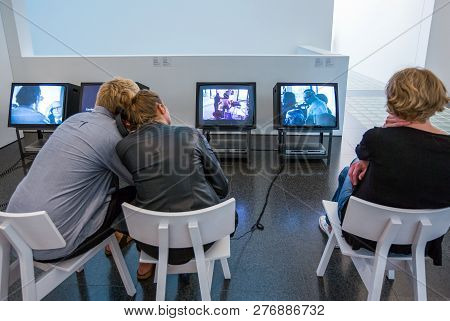 Barcelona, Spain - September 29, 2012: Visitors In The Macba (contemporary Art Museum)