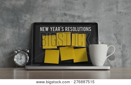 New Year Resolutions, Notes, Goals, Post, Memo Or Action Plan Concept. Sticky Notes (for Input Text)
