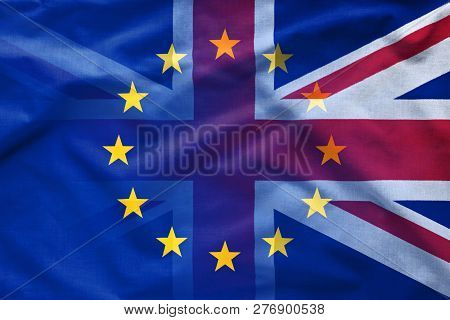 Gradient Between European Union And The United Kingdom Flags. Full Frame Background For Brexit Conce