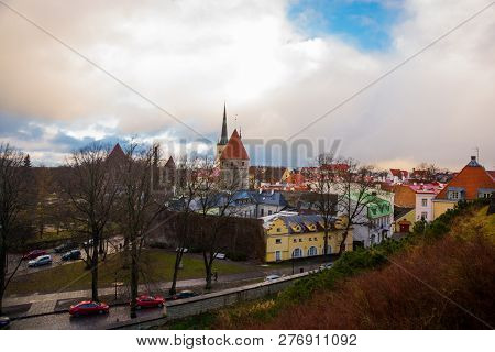 Estonia. Tallinn. Panorama Of The Old City Top View Of The Old Town. View Of The City From The Obser