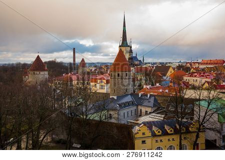 Estonia. Tallinn. Panorama Of The Old City Top View Of The Old Town. View Of The City From The Obser