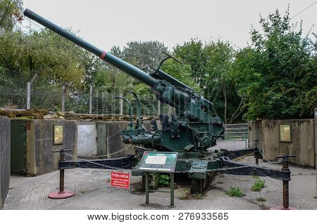 Mudcute, Isle Of Dogs, London, Uk - August 18, 2018: Second World War Ack Ack Gun Emplacement Near T