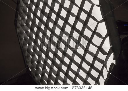 Studio Equpment. Large Six Cornered Lightbox Or Softbox With Grid On Stand