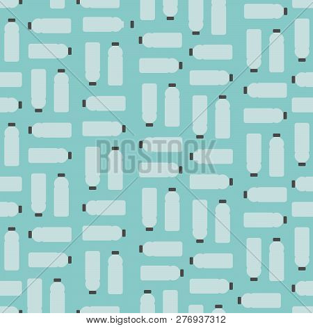 Seamless Pattern: Plastic Bottles on Light Blue Background.