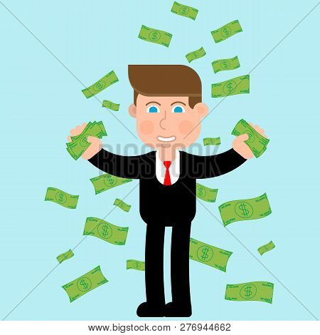 Business Man Vector Money Dollar Rain Rich