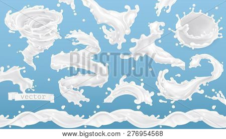 Milk Splash. 3d Realistic Vector Icon Set