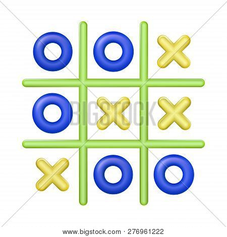 Realistic Plastic Multi Colored Toy Tic Tac Toe. Cross-zero With Colors Blue And Yellow. Vector Illu