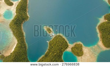 Aerial View: Bucas Grande Island, Sohoton Cove. Philippines. Tropical Sea Bay And Lagoon, Beach. Tro
