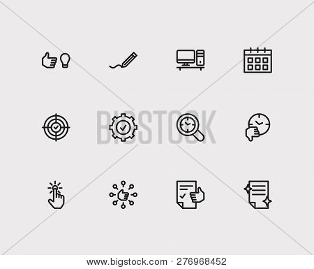 Work Icons Set. Audit Time And Work Icons With Start From Scratch, Just Do It And Perfection. Set Of