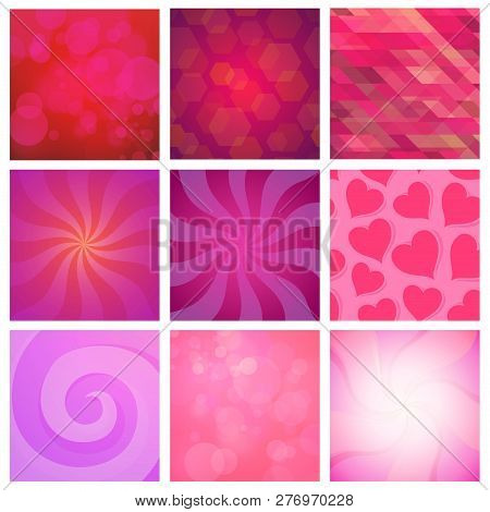 Vector Set Of Abstracy Background Red And Pink Color For Celebration And Holidays.
