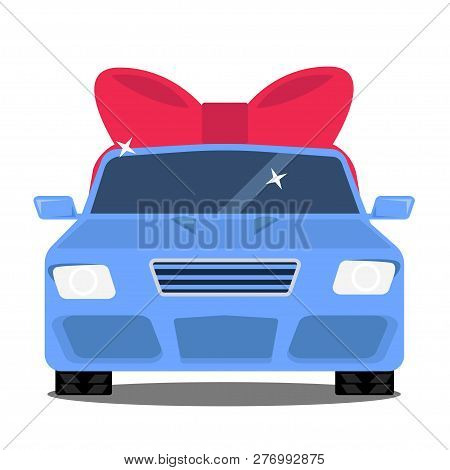 Blue Car With A Red Bow As A Gift