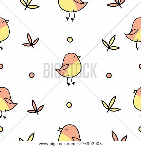 Pink Birds On White Background Children Pattern