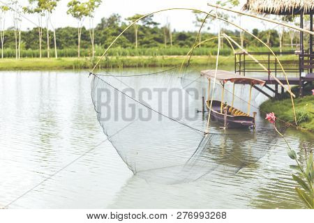 Fish Catch,fish Traps, Fishermen Using Large-sizes Square Nets Called Yo To Catch Fish.
