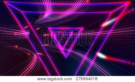 Futuristic Hud Triangle Tunnel Vj Illustration. 4k Neon Motion Graphics For Led