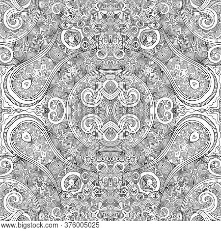 Vector Ethnic Hand Drawn Line Art Seamless Pattern