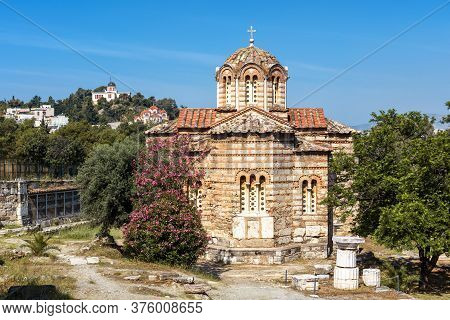 Church Of Holy Apostles In Ancient Agora, Athens, Greece. Scenic View Of Monument Of Byzantine Cultu