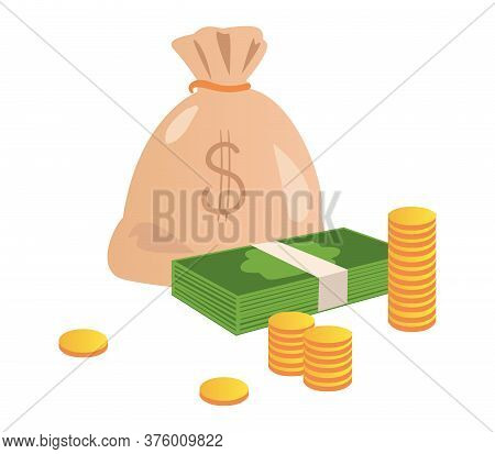 Pack Of Green Dollars And A Stacks Of Gold Coins