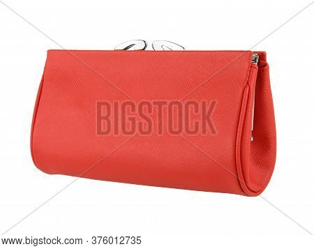 New Red Wallet Of Genuine Cattle Leather. Without Shadows. Isolated On White 
Background. Close-up S