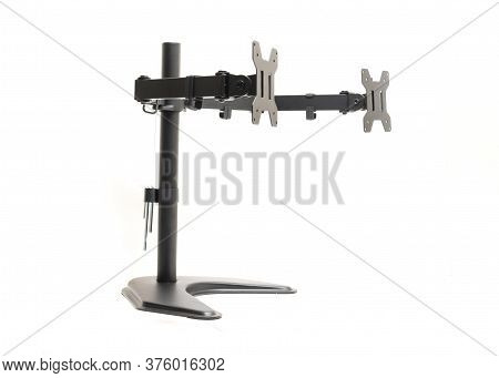 Side View Modern Dual Monitor Desk Mount Stand Isolated On White Background