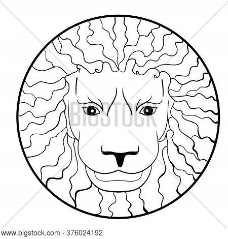 Lion Head With Ethnic Vector Coloring Page
