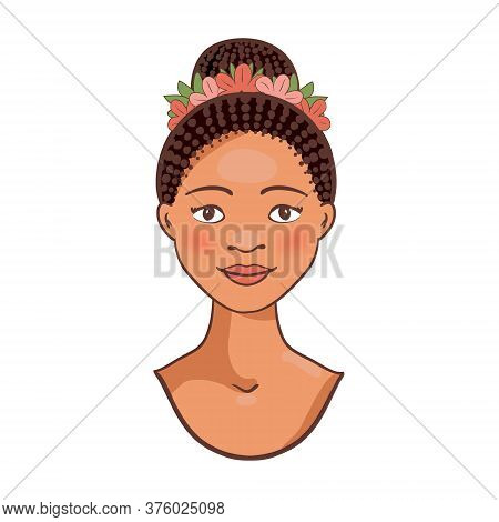 Afro American Beautiful Young Woman Vector Avatar.