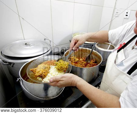 Salvador, Bahia / Brazil - March 22, 2019: Caruru, Typical Food From Bahia, Consisting Of Okra, Rice