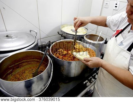 Salvador, Bahia / Brazil - March 22, 2019: Caruru, Typical Food From Bahia, Consisting Of Okra, Rice