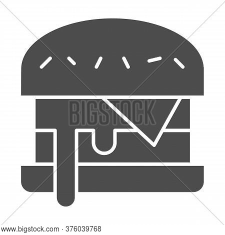Cheeseburger Solid Icon, Street Food Concept, Burger Sign On White Background, Hamburger Icon In Gly