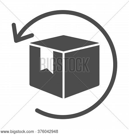 Box With Arrow Solid Icon, Logistics Concept, Commodity Turnover Sign On White Background, Return An