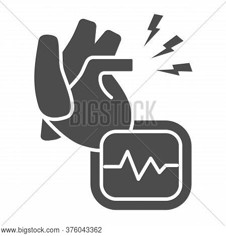 Heart Ache Solid Icon, Body Pain Concept, Heart Attack Sign On White Background, Heart Organ And Car
