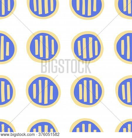 Blue And Yellow Abstract Circles - Seamless Pattern. Modern Color Illustration For Textiles, Packagi
