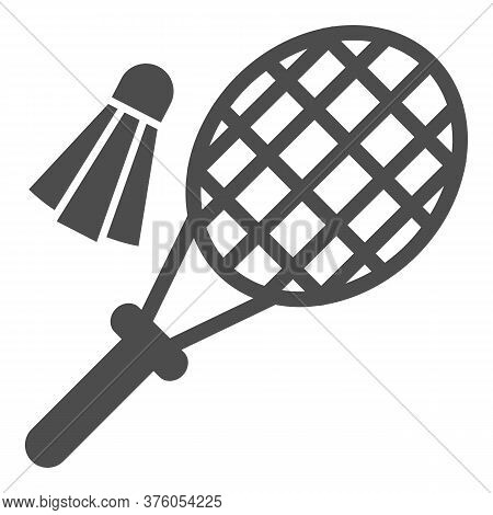 Racket And Shuttlecock Solid Icon, Summer Sport Concept, Badminton Sign On White Background, Badmint
