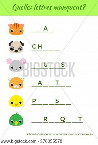 Quelles Lettres Manquent? - What Letters Are Missing? Complete The Words. Matching Educational Game 